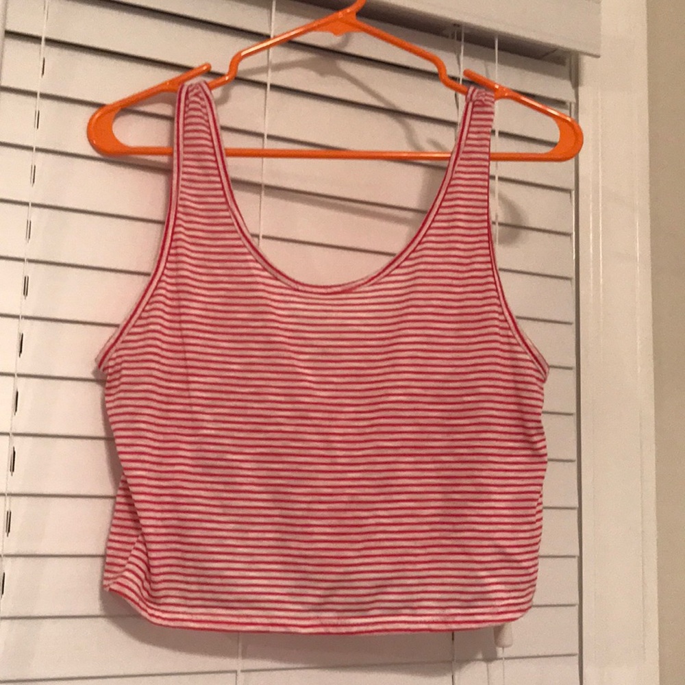 Pink and white striped ruffle tank crop top